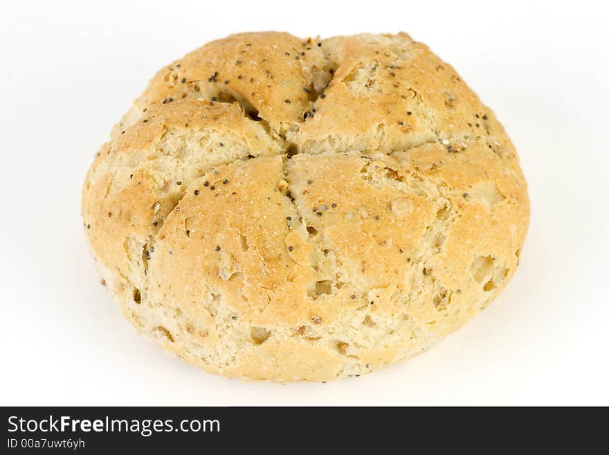 Top stamped kaiser roll made with malted & seeded flour. Top stamped kaiser roll made with malted & seeded flour.