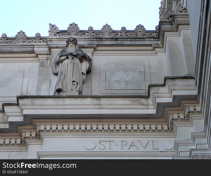 Architectural detail of Saint Paul on the facade of the Brooklyn Museum