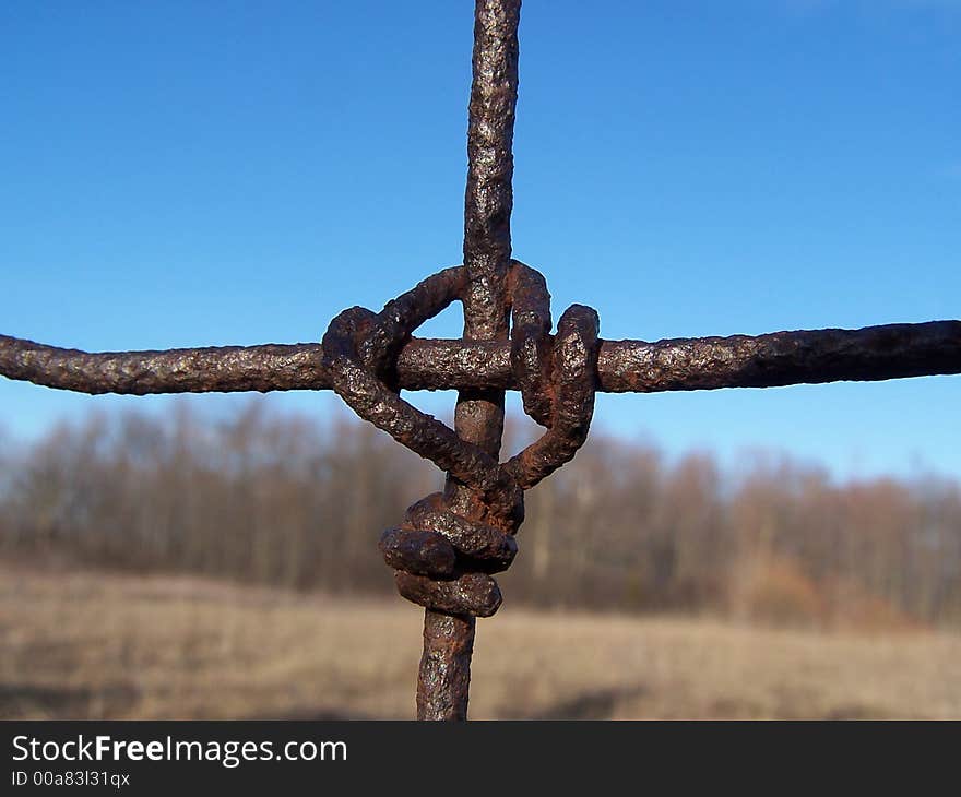 Closeup of Rusty old Farm fence