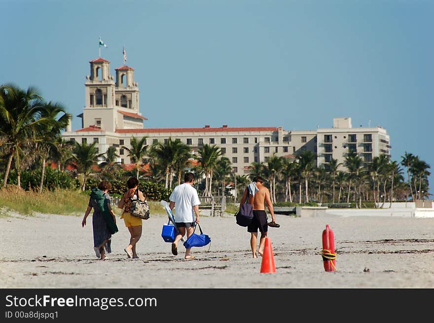 Group of four people on hot Florida beach. Group of four people on hot Florida beach