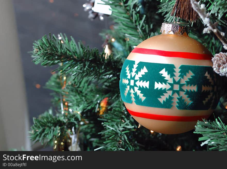 Gold Christmas Ornament On Tree