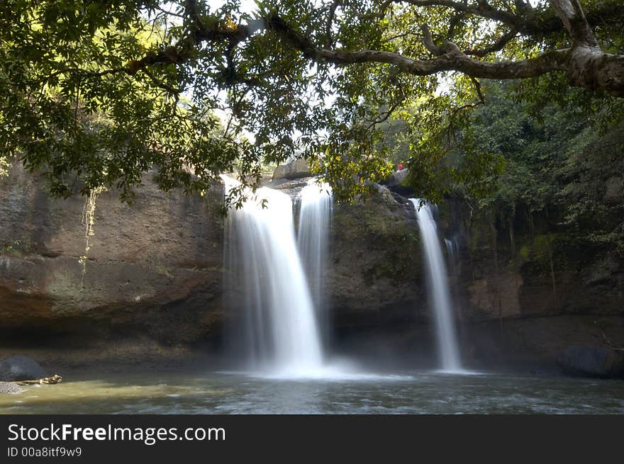 A water fall in tropical forest of Thailand. A water fall in tropical forest of Thailand.