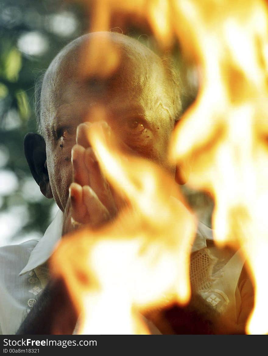 A Hindu devotee reciting prayer.