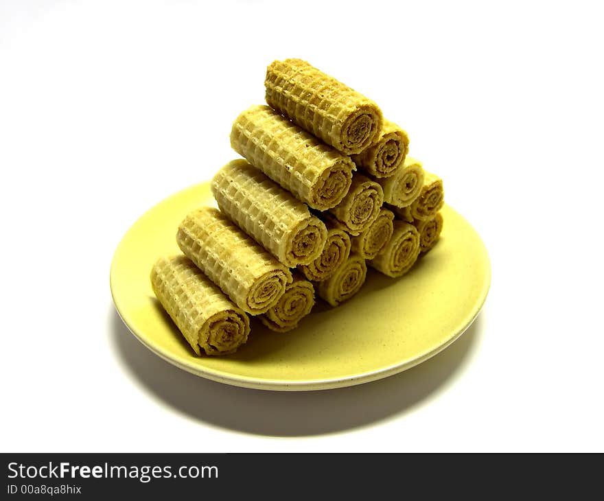 Golden wafers on a plate