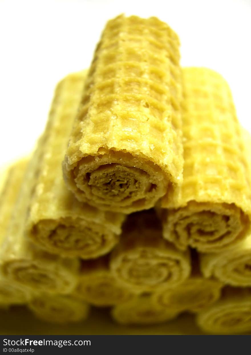 Golden wafers on a plate