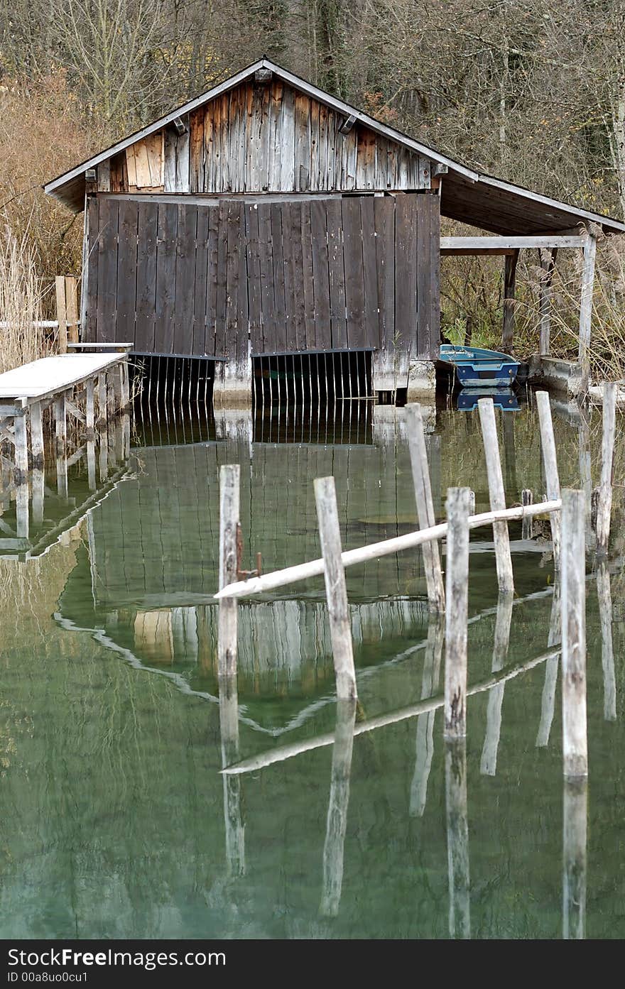 Boathouse on the bank of  Aiguebelette Lake