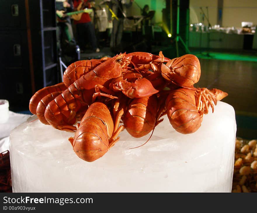 Big lobsters on top of the ice blocks. Big lobsters on top of the ice blocks