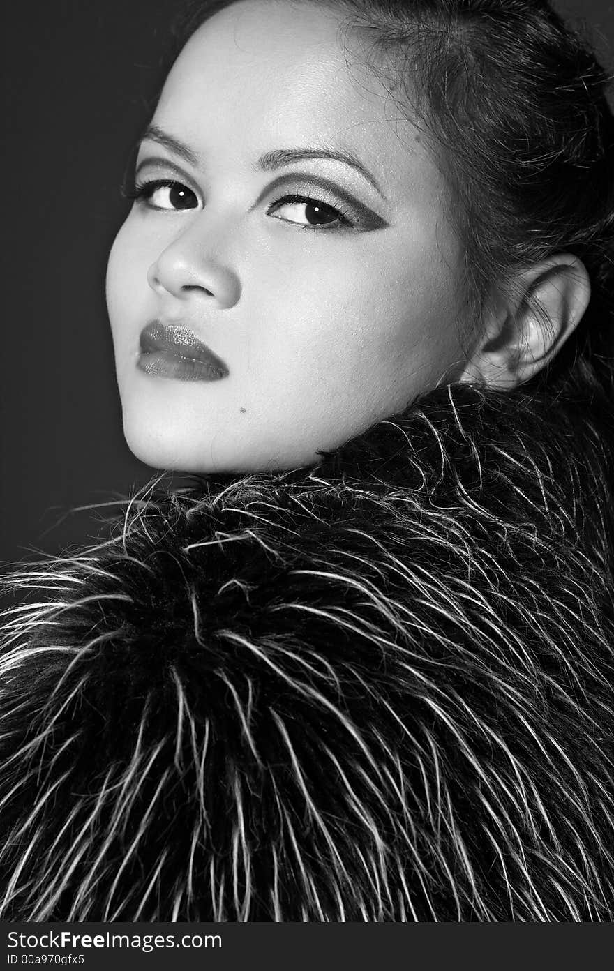 Portrait of asian woman. Beauty. Elle Nova. Winter  B&W portait. Portrait of asian woman. Beauty. Elle Nova. Winter  B&W portait