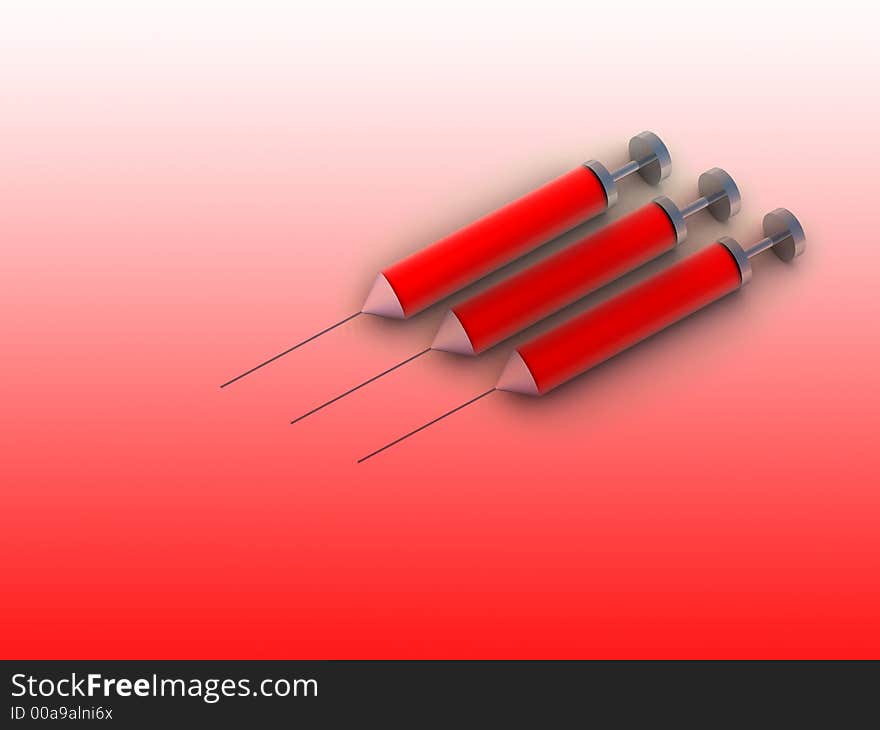 Three syringe's which are full of red blood. Three syringe's which are full of red blood.