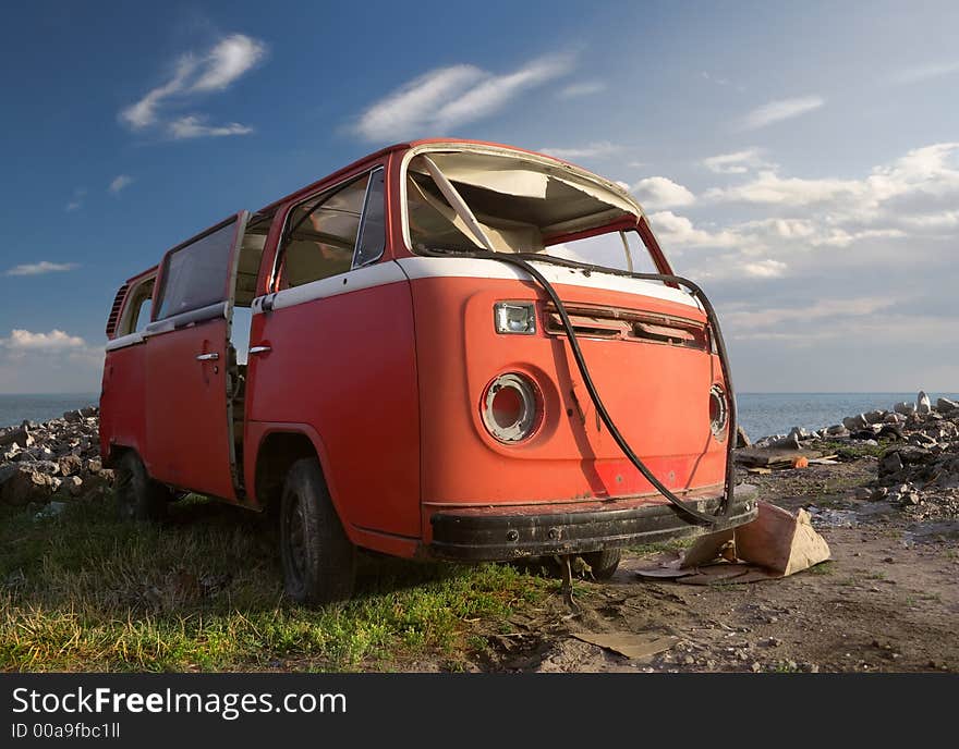 Wrecks of an old forbidden orange minivan. Wrecks of an old forbidden orange minivan