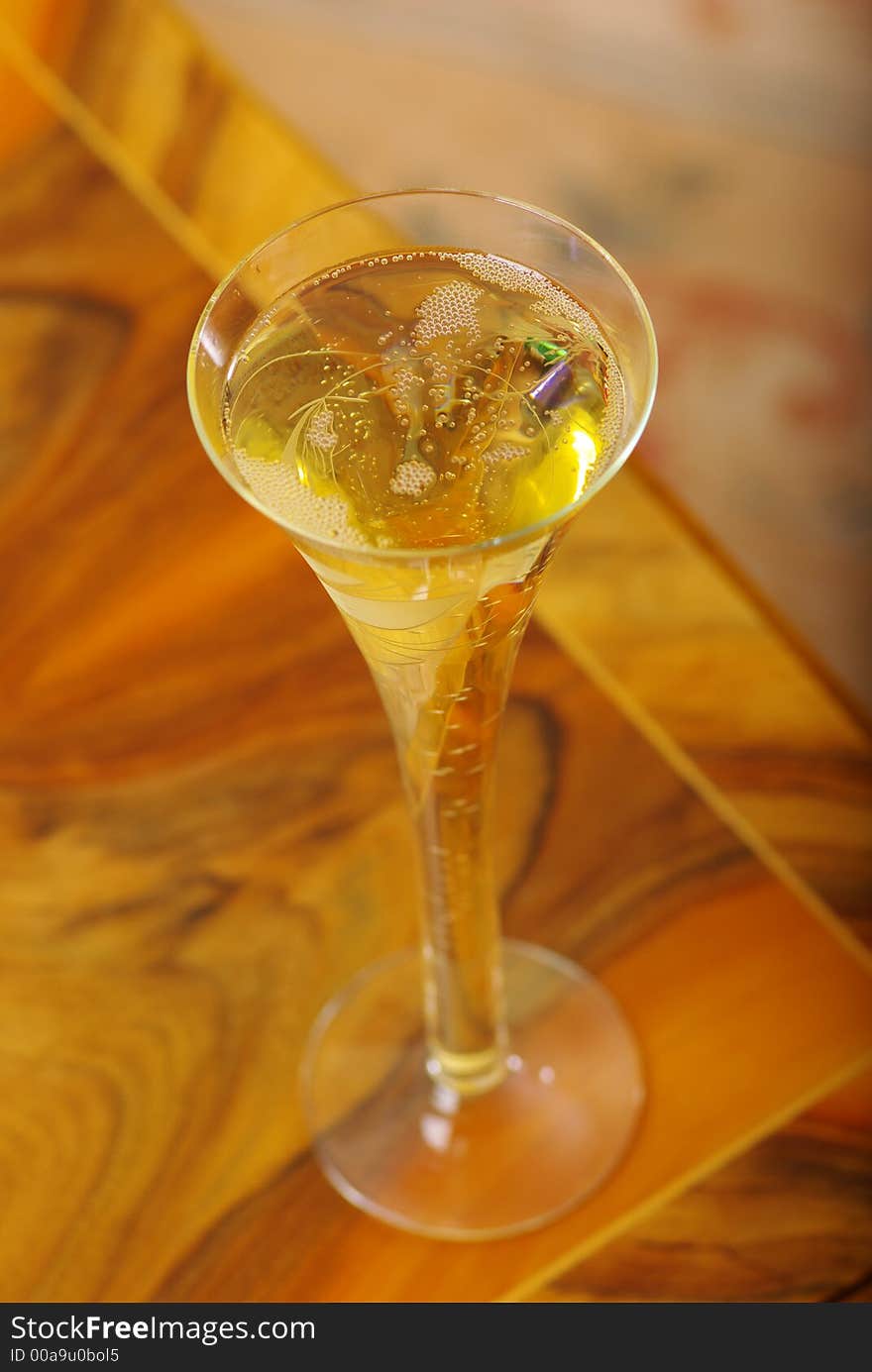 Champagne in glass on table