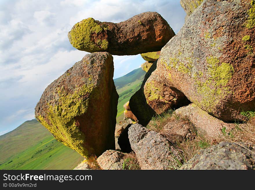 Interesting location stone in beautiful valley. Interesting location stone in beautiful valley