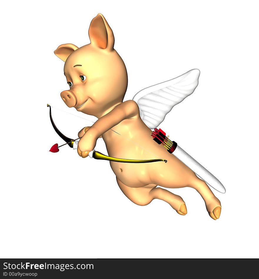 Pig version of Cupid with wings, bow, heart arrow, and quiver. Isolated on a white background. Pig version of Cupid with wings, bow, heart arrow, and quiver. Isolated on a white background.