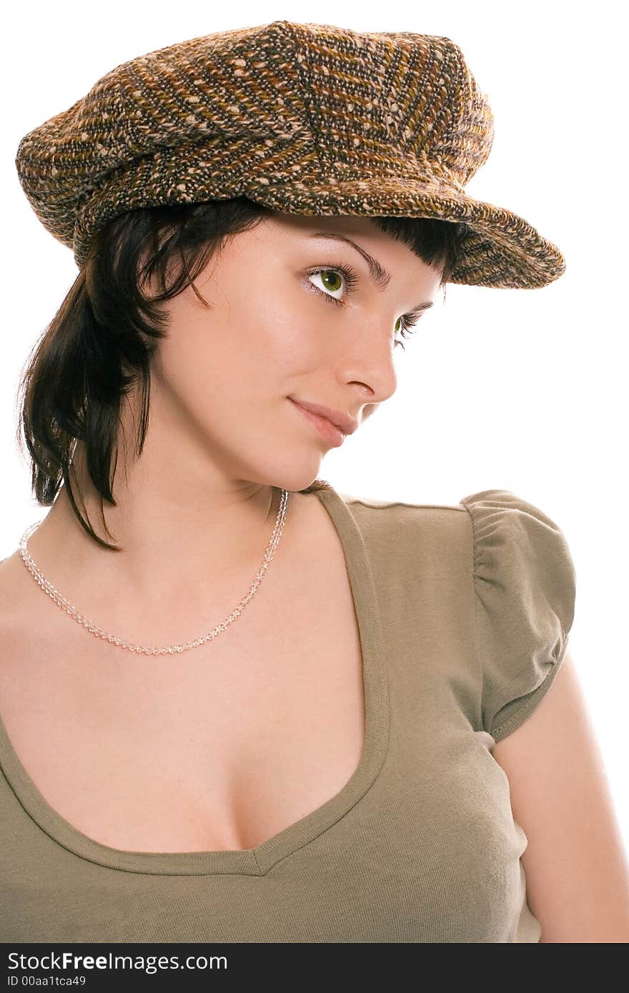 Beauty Brunette Girl In Cap