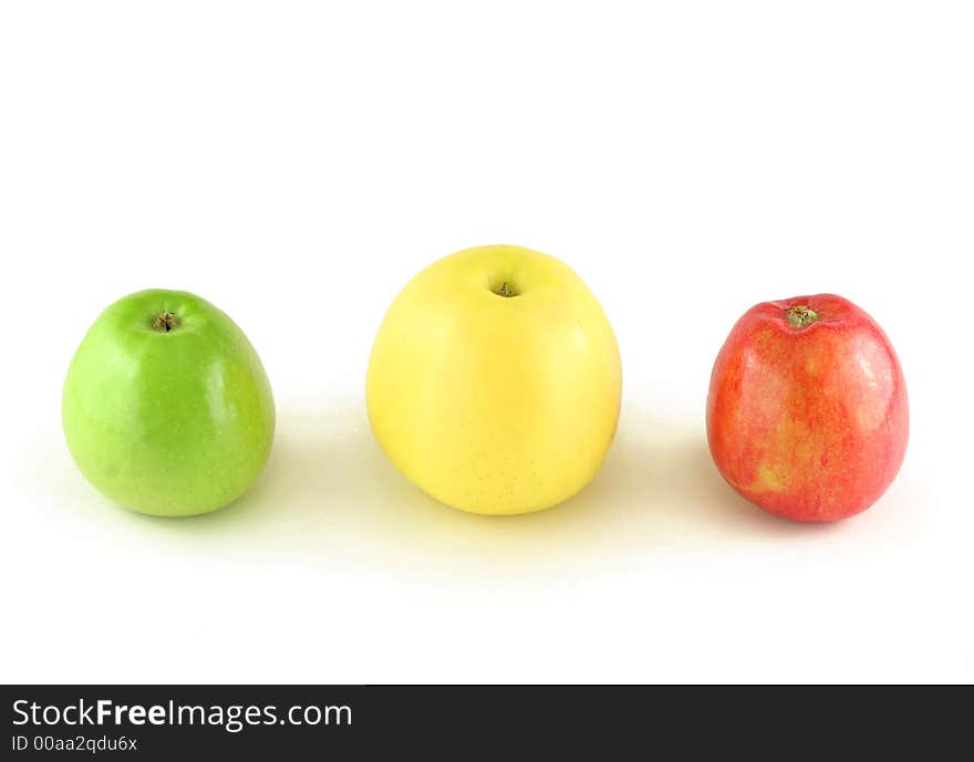 Red yellow and green apple isolated on white