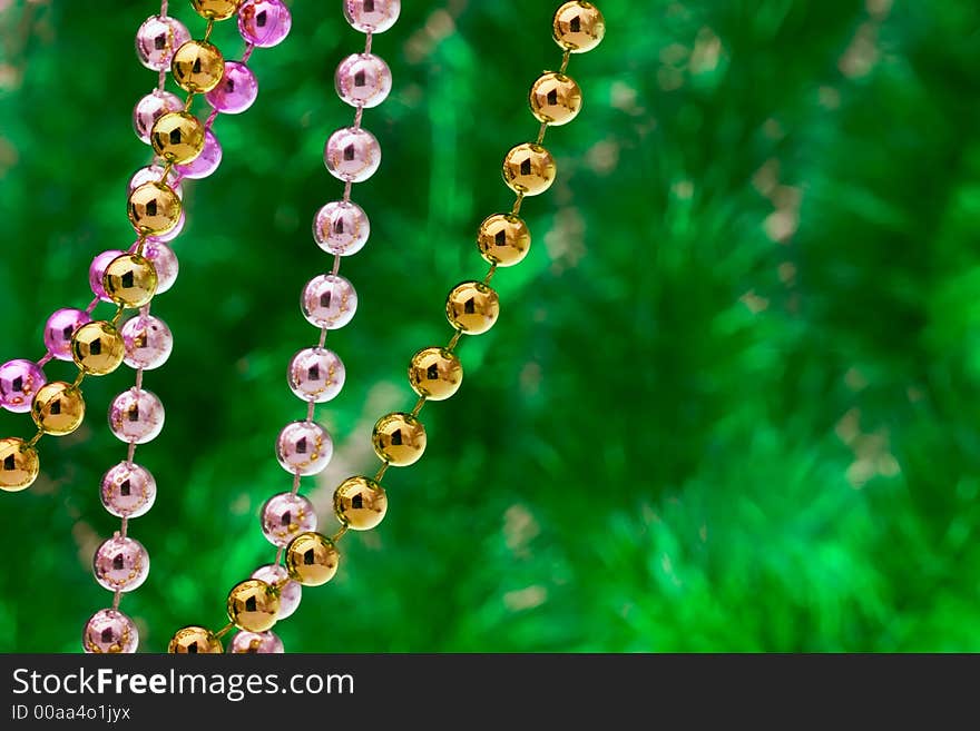 Christmas decoration on the color tinsel background