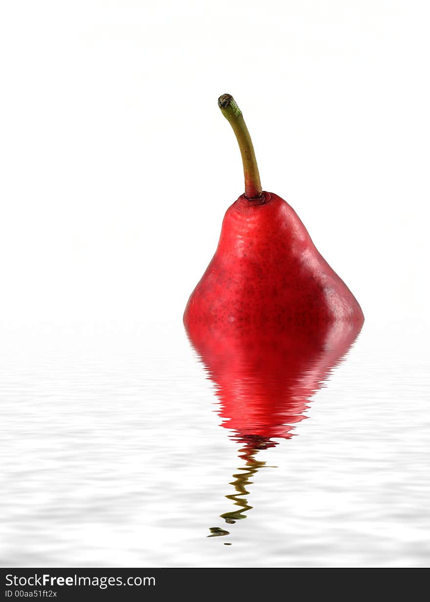 Red pear submerged in water isolated on a white background