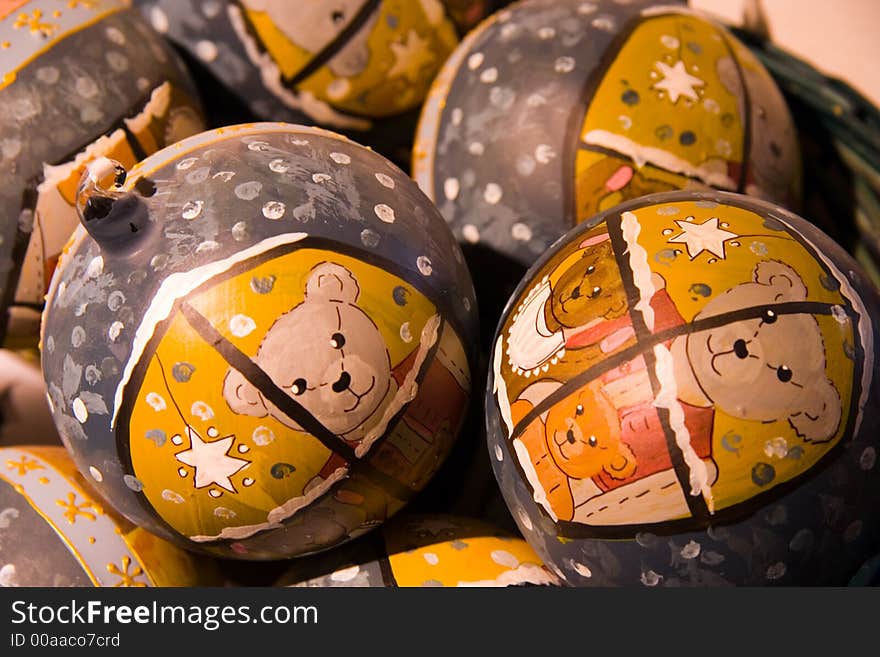 Lovely decorated christmas balls with little bears