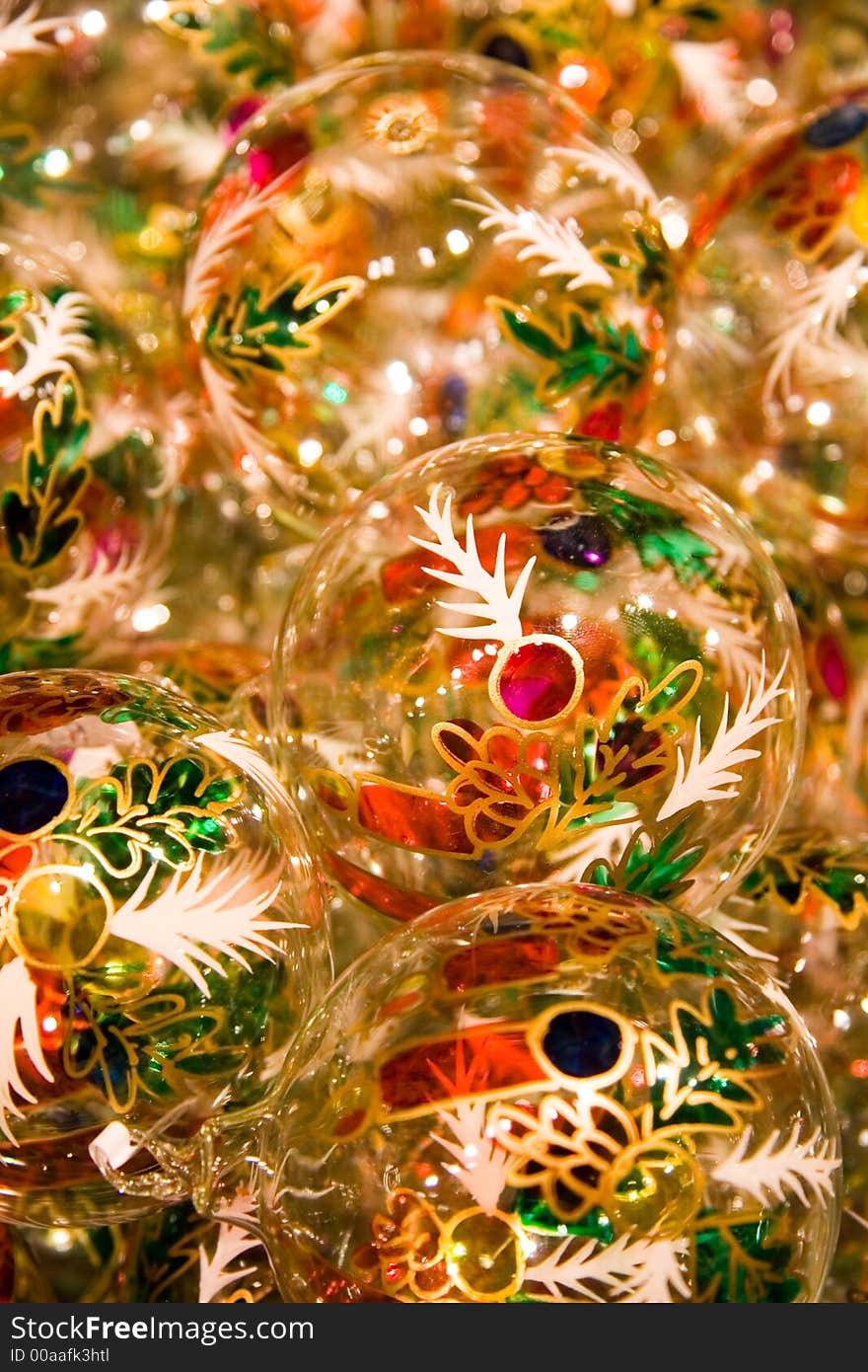 A buch of glass decorated christmas balls