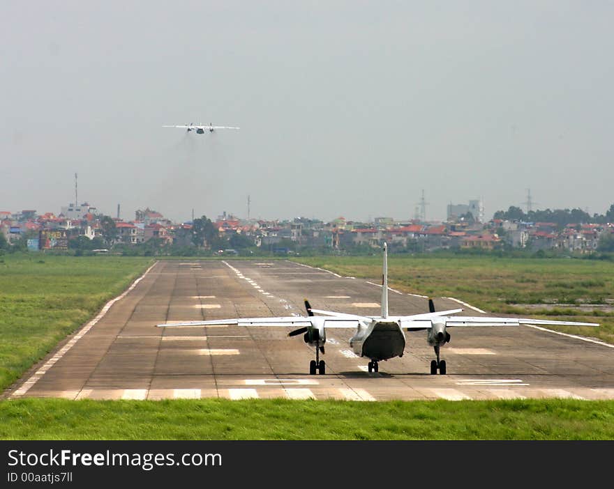 Two Vietnamese military planes taking off, north of Hanoi. Two Vietnamese military planes taking off, north of Hanoi