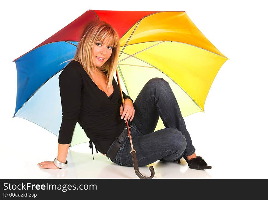 Young girl with umbrella in colors