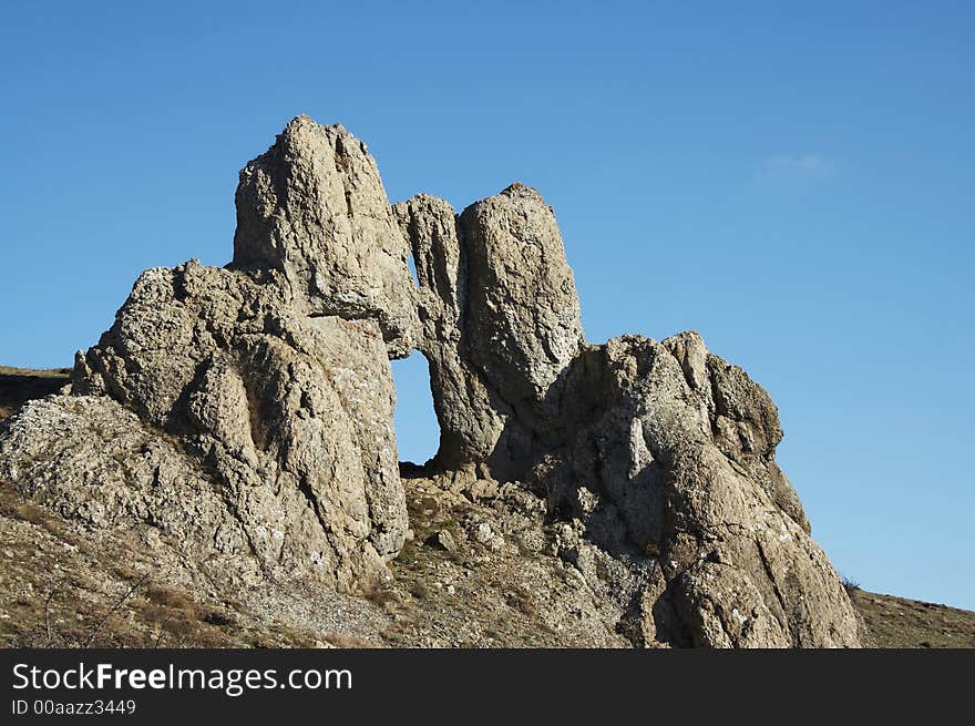 Hole in rock in the Crimea mountain. Hole in rock in the Crimea mountain