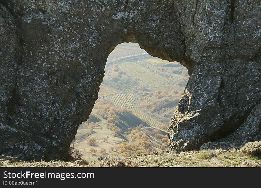 Hole in rock in the Crimea mountain. Hole in rock in the Crimea mountain