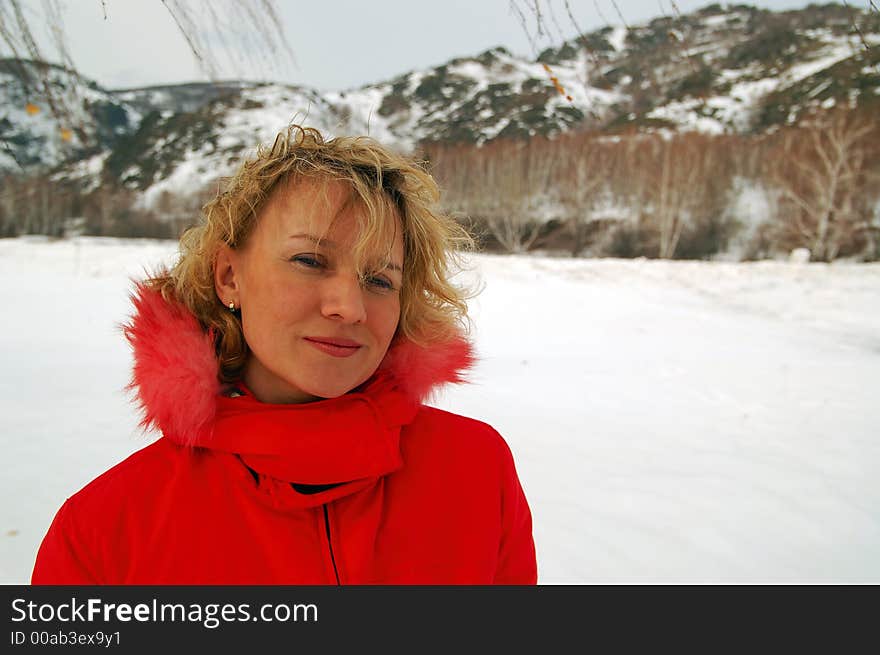 Portrait of sportish woman in red