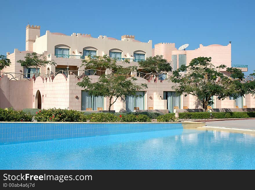 Arabian style building and pool. Red sea, Egypt. Arabian style building and pool. Red sea, Egypt