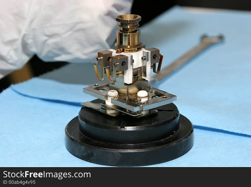 Close-up of laboratory equipment fixing (ion gauge controller in MS). Close-up of laboratory equipment fixing (ion gauge controller in MS)