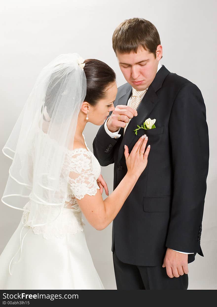 Just married. Married on the white background.