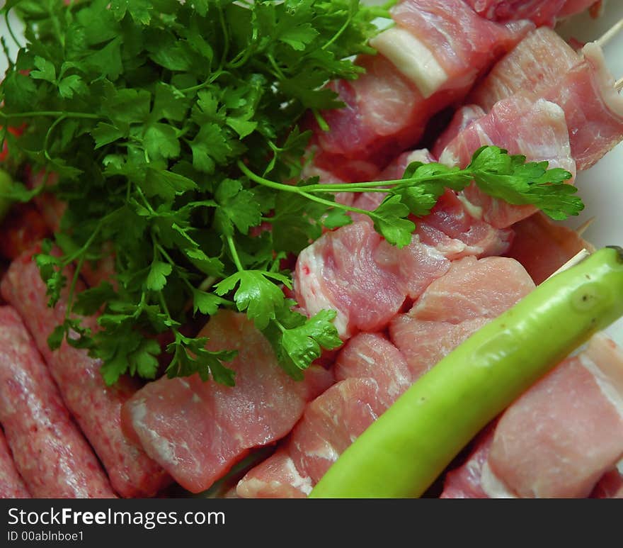 Fresh meat prepared for barbecue with vegetable paprika. Fresh meat prepared for barbecue with vegetable paprika