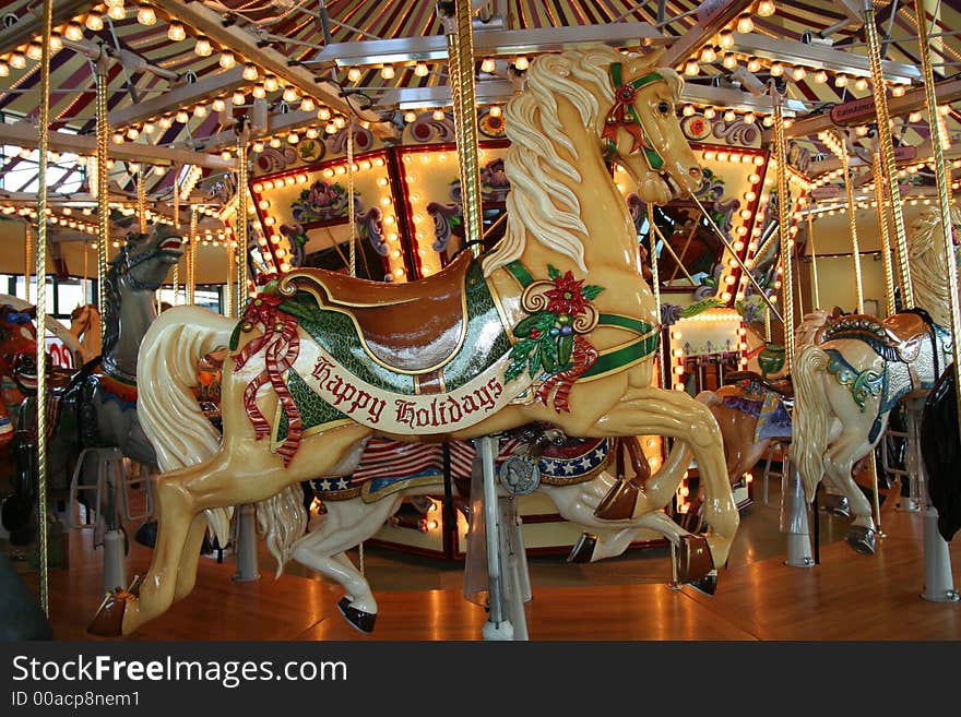 Hand carved seasonal carousel horse. Hand carved seasonal carousel horse.