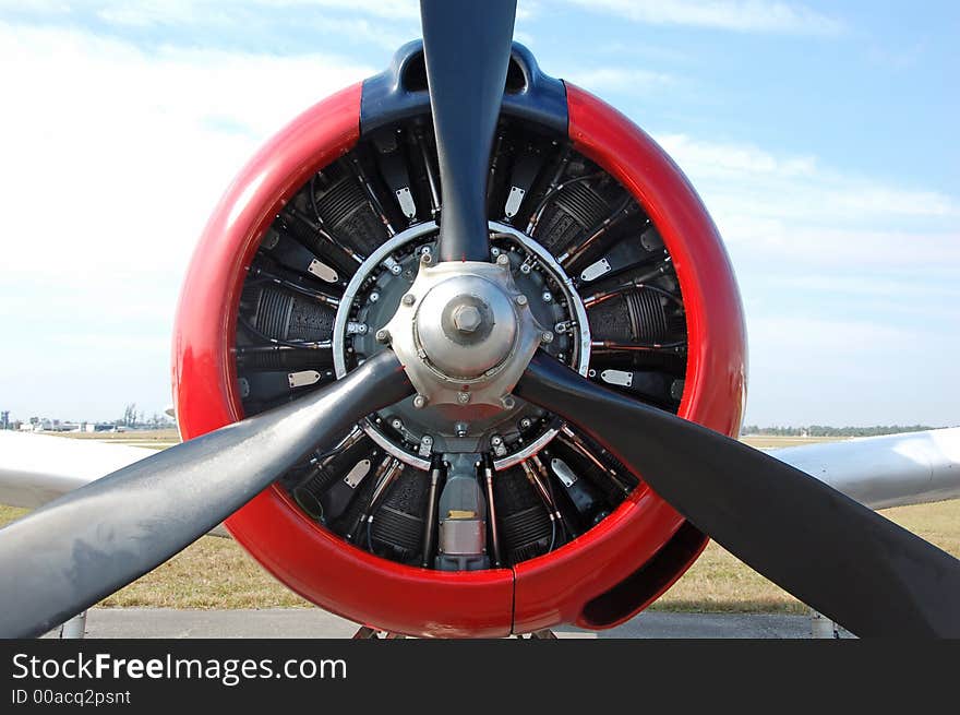 Propeller front view of vintage airplane