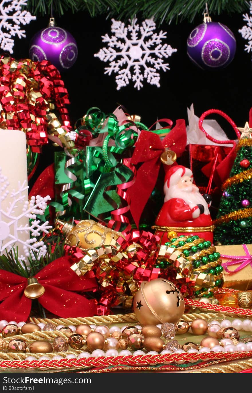 Christmas Gifts and Decorations, Shallow DOF. Focus on Beads at Bottom of Photo