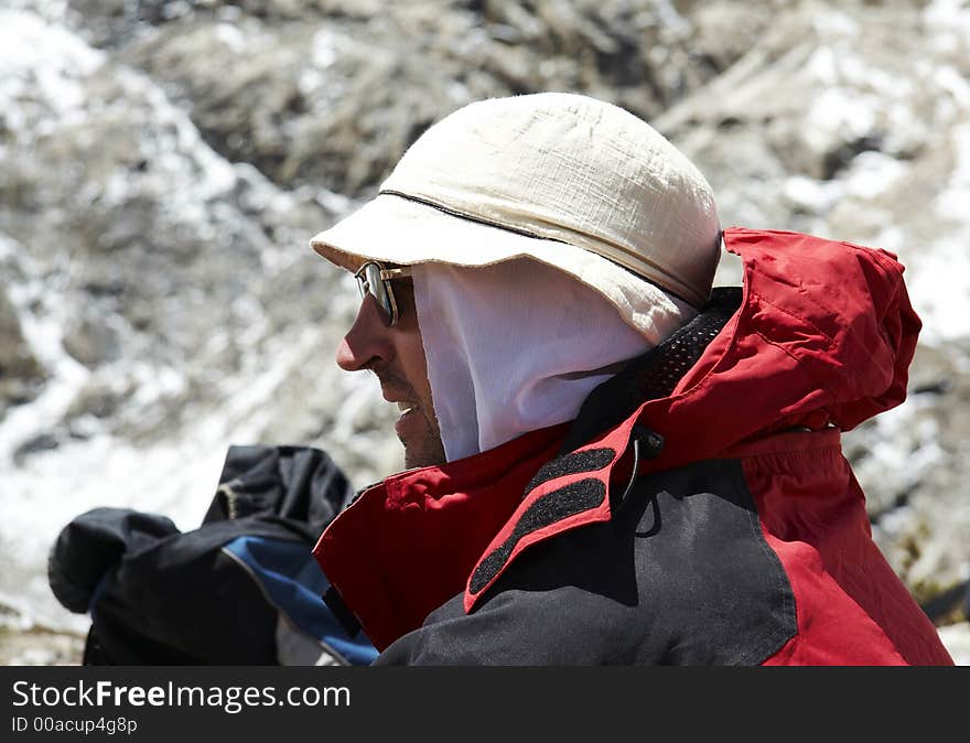 Male repose in the trek. Male repose in the trek