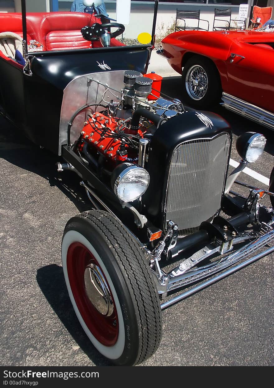 Black old Hotrod ford and engine. Black old Hotrod ford and engine