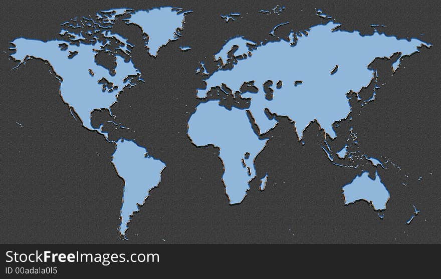 World map incised into black marble or granite. World map incised into black marble or granite