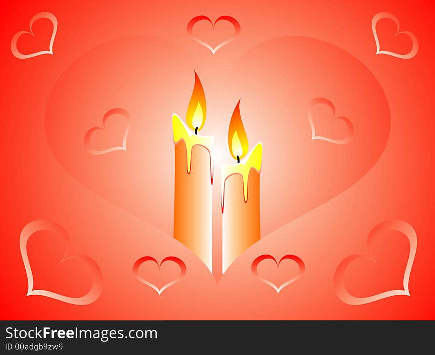 Celebratory bright background with candles for the Valentine's day a vector