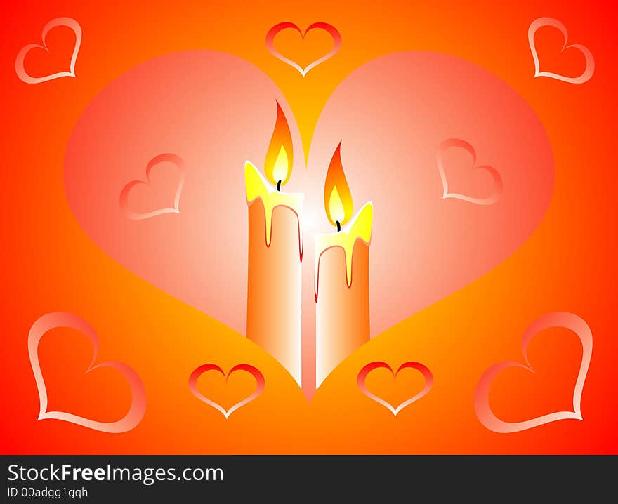 Celebratory bright background with candles for the Valentine's day a vector