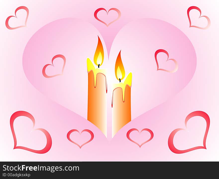 Celebratory bright background with candles for the Valentine's day a vector