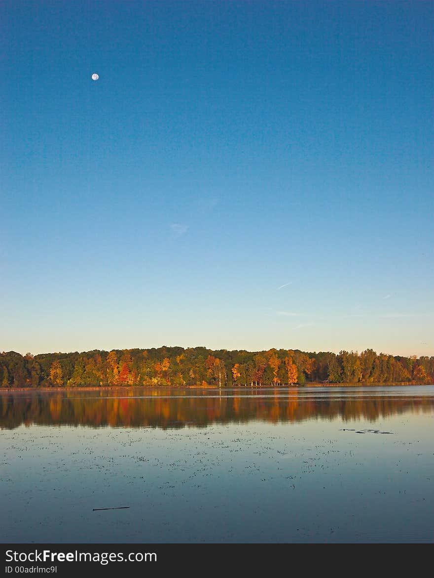 Pond, Blue Sky and Moon