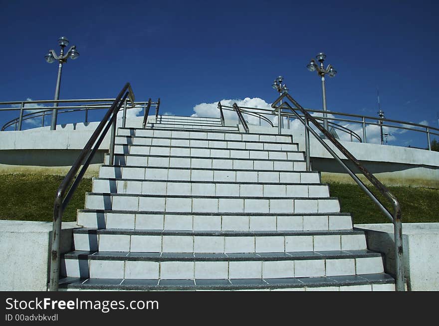 White steps on blue background. White steps on blue background