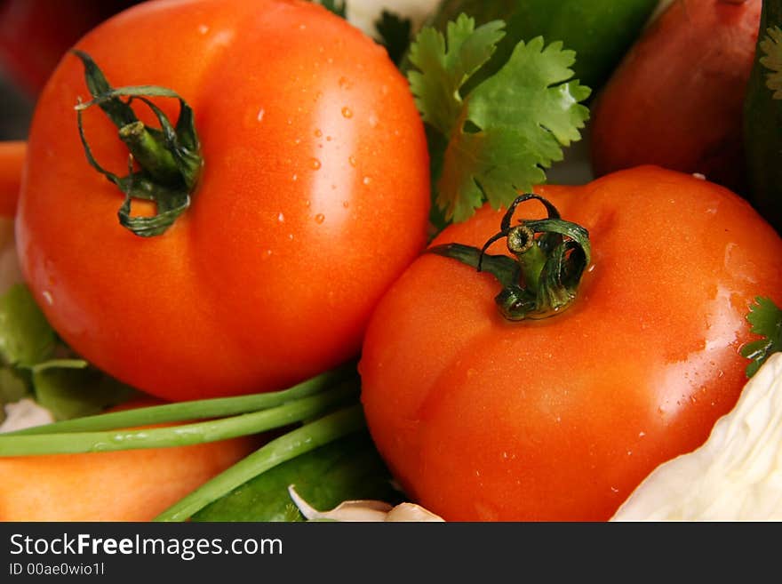 Ingredients for salad on a light blue background. Ingredients for salad on a light blue background.