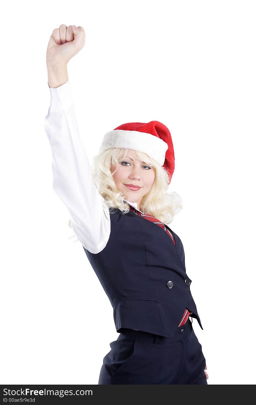 Young beautiful woman in a santa's cap smiling. Isolated on white. Young beautiful woman in a santa's cap smiling. Isolated on white.