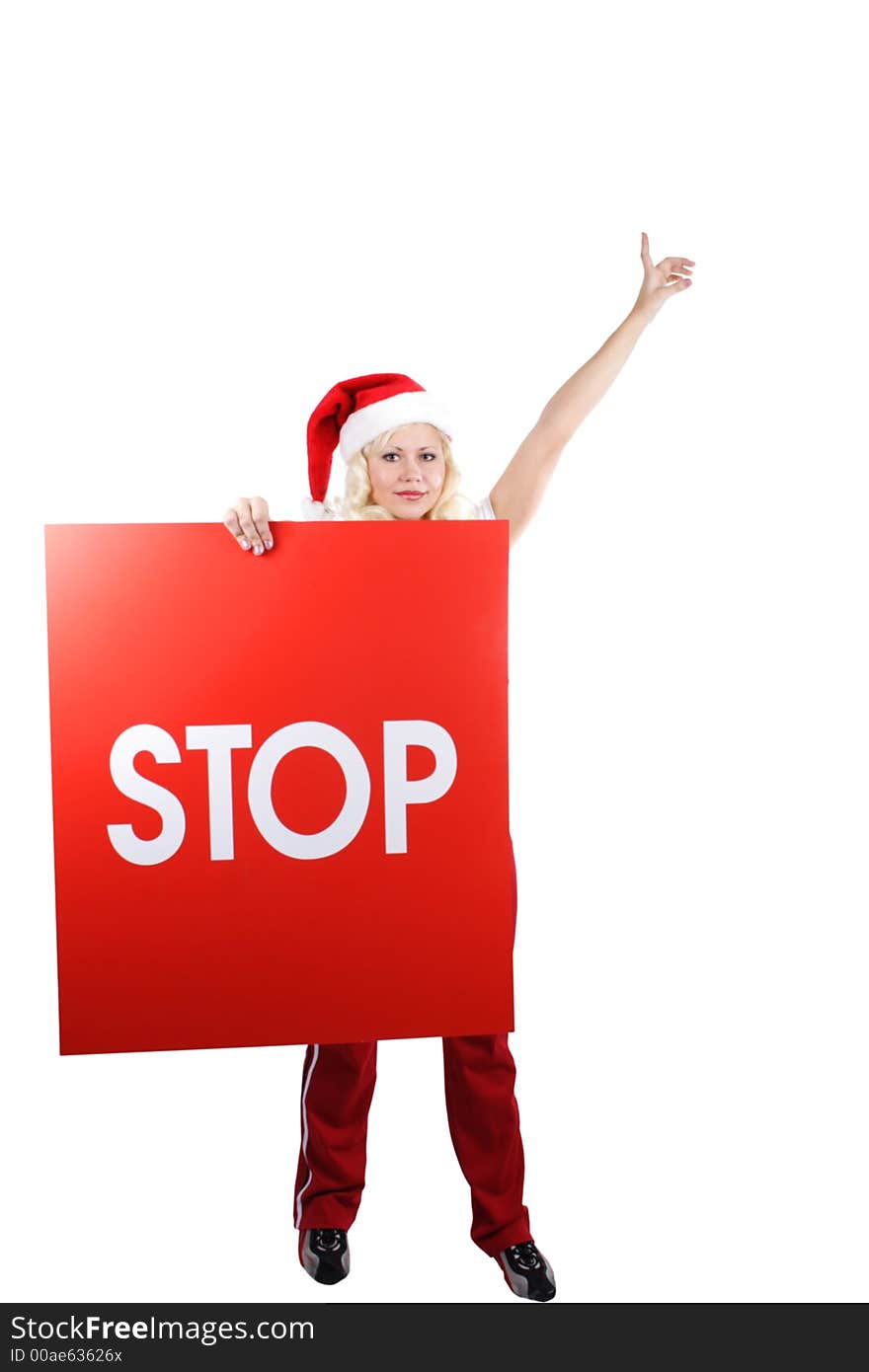 Beautiful woman  in a santa's cap cell phone. Isolated on white background. Beautiful woman  in a santa's cap cell phone. Isolated on white background