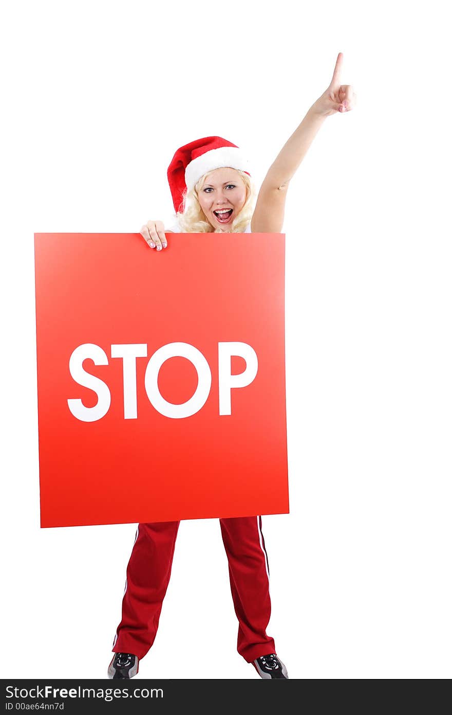 Beautiful woman  in a santa's cap cell phone. Isolated on white background. Beautiful woman  in a santa's cap cell phone. Isolated on white background