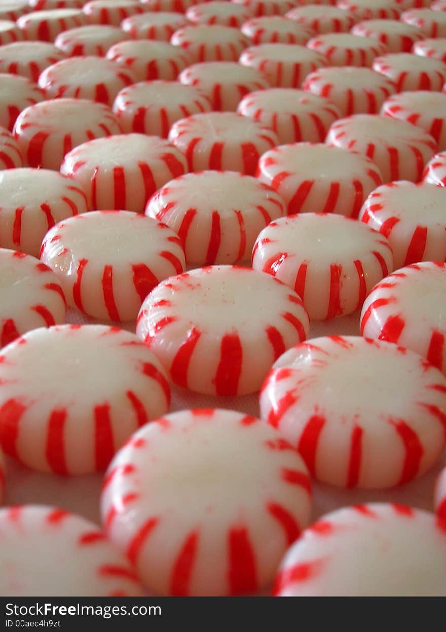 Rows of red and white peppermints.