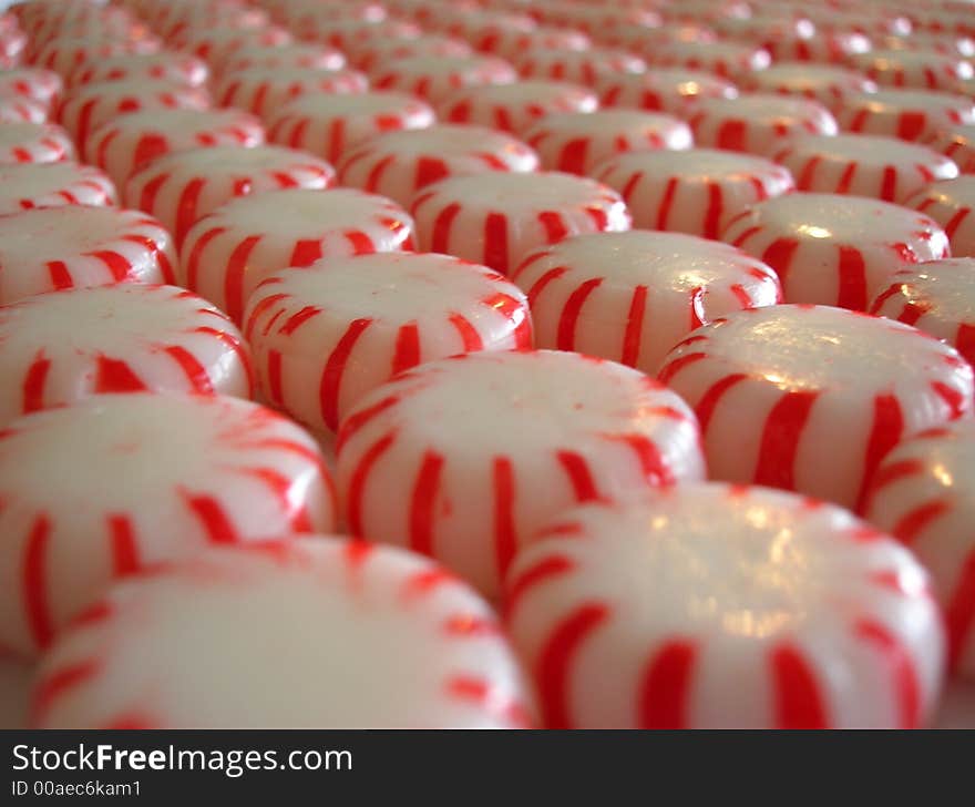 Rows of red and white peppermints.