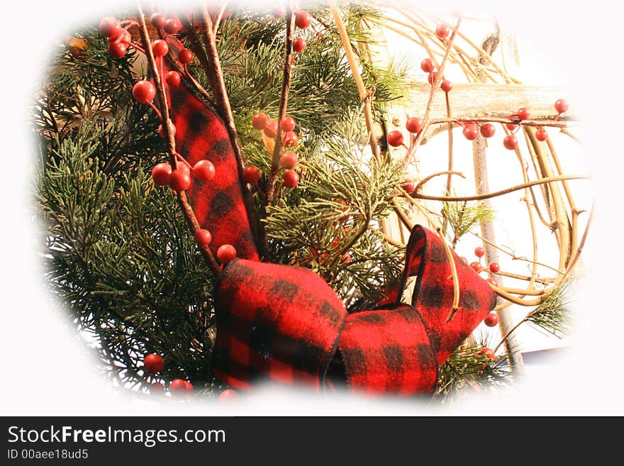 A frosty image of Christmas decorations on a sled. A frosty image of Christmas decorations on a sled